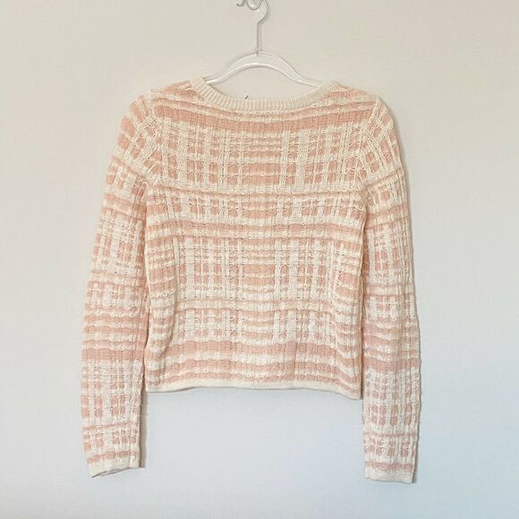 Knitted & Knotted Sweater XS Cardigan Pink/Cream Plaid Cotton/Wool/Alpaca Blend - Picture 9 of 9